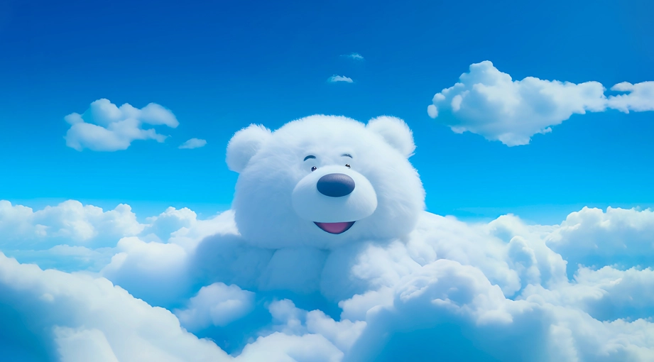 白色云朵 小熊 绘画 4K风景壁纸 3840X2160