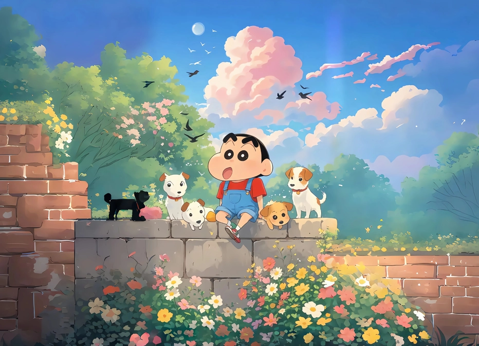 花园 树林 砖墙 蜡笔小新 4K壁纸 3840X2880 / 3.51 MB