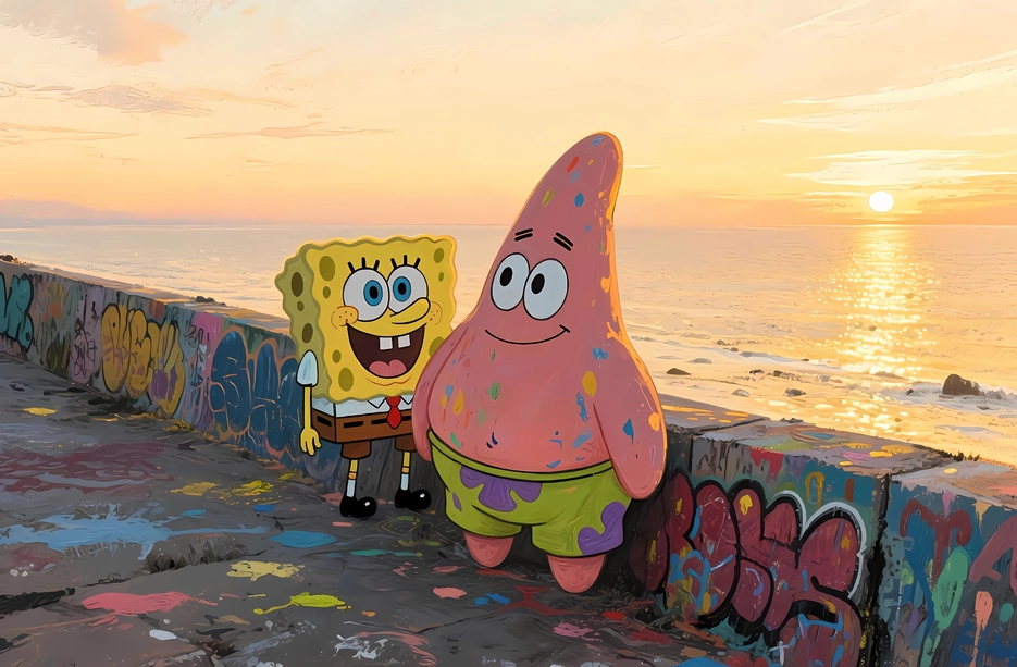 海绵宝宝 涂鸦 海边 4K壁纸 3840X2560 / 2.9 MB
