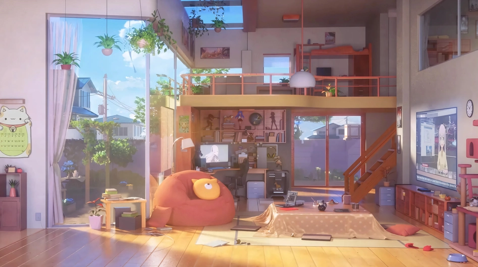 3D房间 阳光 楼中楼 绿色植物 4K壁纸 3840X2160 / 2.54MB