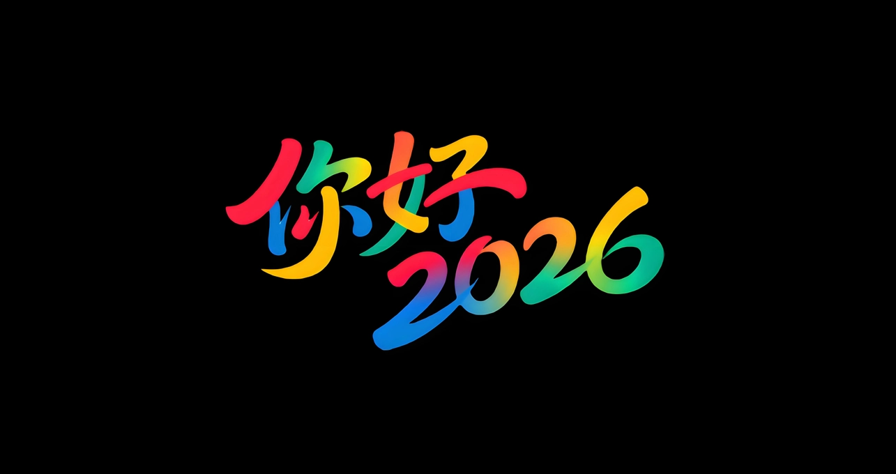 你好2026艺术字 黑色背景4k壁纸  3840X2160 / 0.35 MB